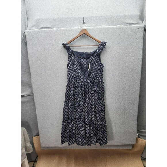 Ann Taylor Womens Navy Sleeveless Midi Dress With White Pattern Size 12 - Picture 1 of 5